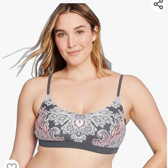 Kona Sol Women's Paisley Bralette Bikini Top Gray Pink Adjustable Straps Medium - Picture 15 of 15